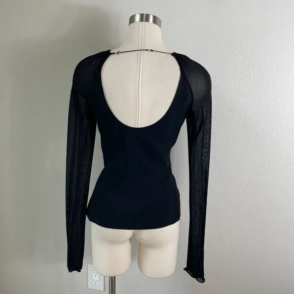 Nensi Dojaka Womens Large Black Sheer Long Sleeve Cutout Top Blouse - Picture 10 of 12